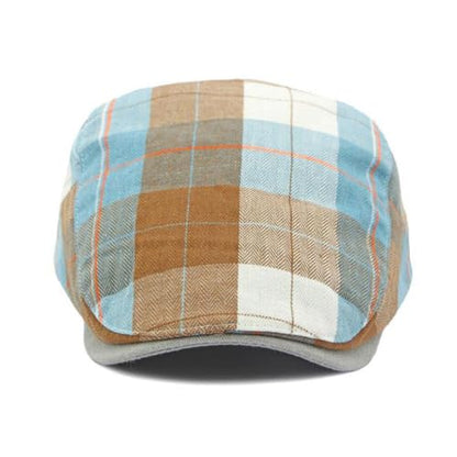 Mens Plaid Newsboy Flat Cap Ivy Gatsby Driving Hunting Cabbie Hat - color: Khaki-plaid a