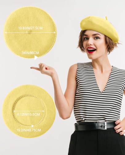 French Beret Hats for Women - Soft Warm Wool Solid Color Beanie Winter Cap - color: Basic Yellow