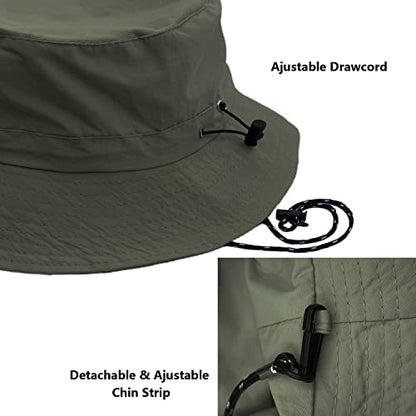 woogwin Waterproof Bucket Rain Hat with Chin Strap Quick Dry Packable Boonie Sun Hat Safari Hat UV Protection - color: Green