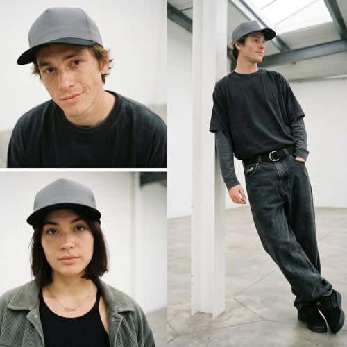 Daxton Men Original Trucker Hat Cotton Twill with Adjustable Snapback 5 Panel A-Frame Cap - color: 2 Pack - All Black, Light Gray Black