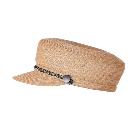 Women's Polyester Straw Newsboy Cap, Gatsby Ivy Style Visor Beach Hat, Adjustable - color: Khaki
