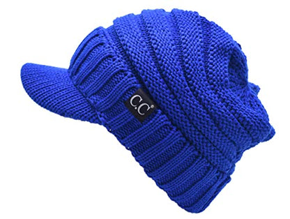 C.C Trendy Warm Oversized Chunky Soft Oversized Ribbed Slouchy Knit Hat with Visor Brim - color: Royal Blue