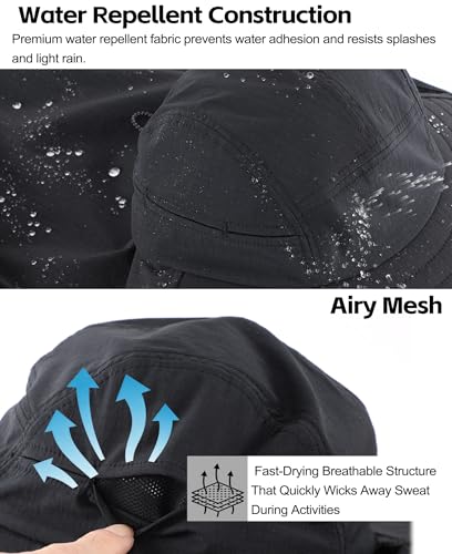 Home Prefer UPF 80+ Sun Hat for Men Women Wide Brim Sun Hat with Neck Flap Summer Beach UV Protection Gardening Fishing Hat - color: Black