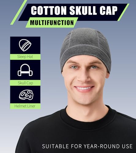 Cotton Skull Cap Breathable Helmet Liner Sleep Hat for Men Women - color: Set B-black,dark Grey