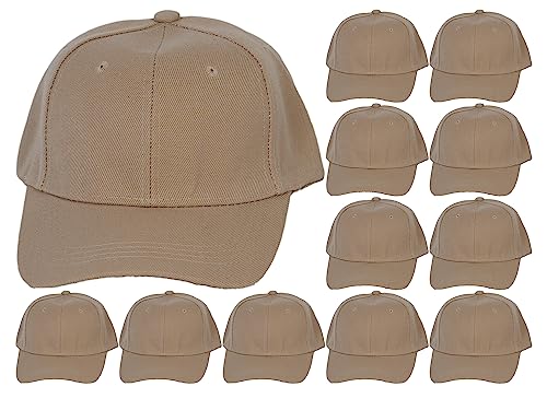 TOP HEADWEAR 12-Pack Adjustable Baseball Hat - color: Beige