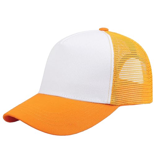 Falari 5-Panel Mesh Baseball Cap, Trucker Hat, Structured Plain Design, Cotton, Adjustable Size - color: 1pk Gold