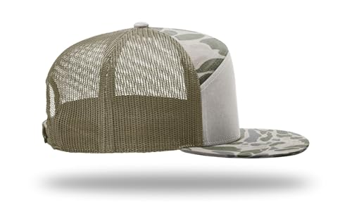 Richardson 168 168P Hat 7-Panel Trucker Cap Hi-Pro Snapback Cap Camo Hat Adjustable Baseball Hat Blank Hat Bulk Hats - color: Marsh Duck Camo/Loden
