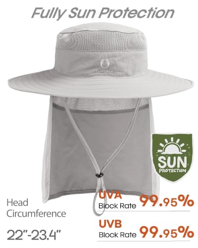 FURTALK Sun Hats for Men Women Fishing Hat with Neck Flap UPF Protection - color: Light Grey