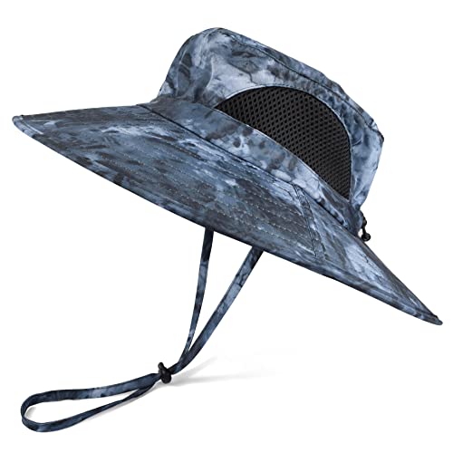 Wide Brim Sun Bucket Hat, Waterproof Boonie Hat for Men & Women - color: 05 Navy Blue (Camo)