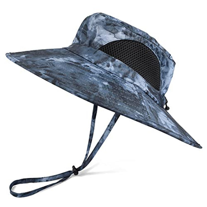 Wide Brim Sun Bucket Hat, Waterproof Boonie Hat for Men & Women - color: 05 Navy Blue (Camo)