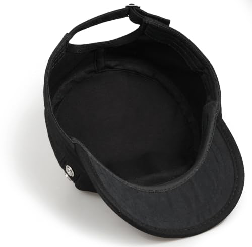 Cadet Army Cap Unisex Military Hat Adjustable Flat Top Cap Baseball Cap - color: Round Button Black
