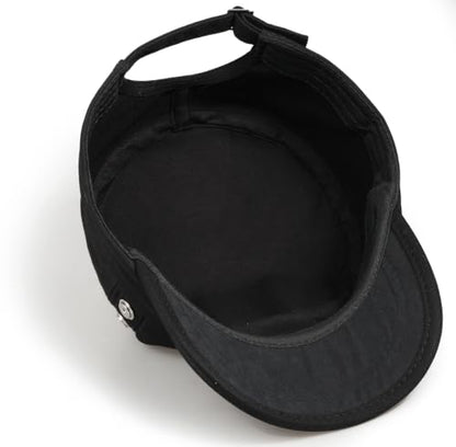 Cadet Army Cap Unisex Military Hat Adjustable Flat Top Cap Baseball Cap - color: Round Button Black