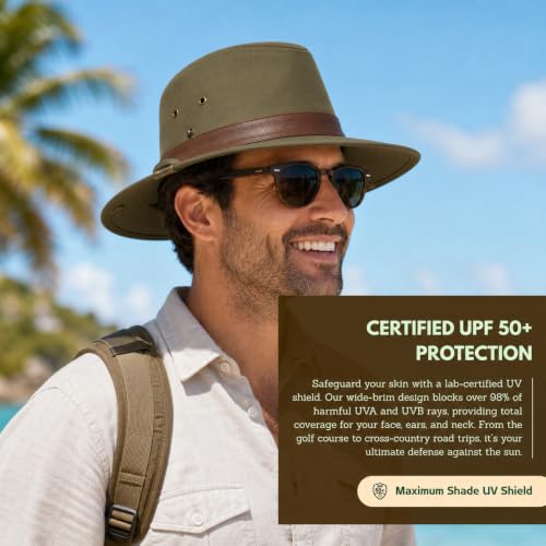 TOP-EX Aussie Safari Sun Hat for Men & Women, UPF 50+ Wide Brim, M-XXL Fit - color: Olive Green, size: Large