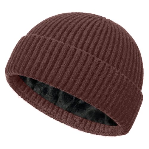 Fleece Lined Wool Short Fisherman Beanie Men Women Cuff Winter Hat - color: 1pc-coffee