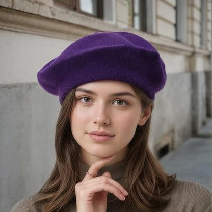 Women's Wool Beret: 70% Wool French Hat for Daily, Lightweight & Chic Berets for Women - color: Purple
