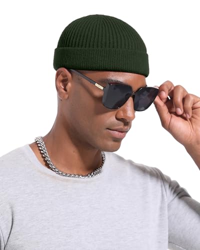 Short Beanie for Men Women, Wool Knit Cuff Winter Fisherman Hats - color: 1pcs- Army Green