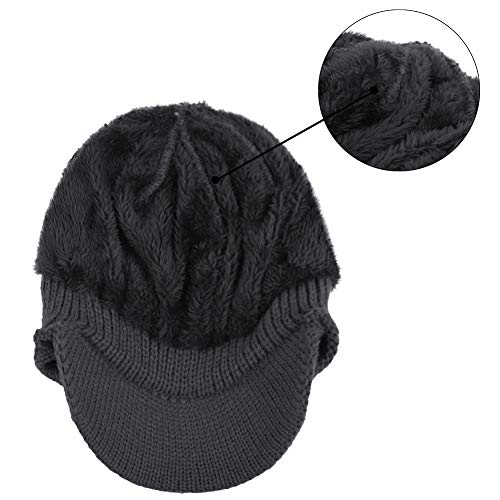 Original One Winter Ear Flap Visor Beanie Lining Hat with Billed Knit Brimmed Cap - color: Grey
