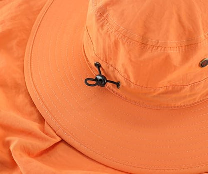 Home Prefer UPF50 Mens Sun Hat with Neck Flap Quick Dry UV Protection Cap Womens Wide Brim Fishing Hat Neck Flap Beach Garden - color: Orange