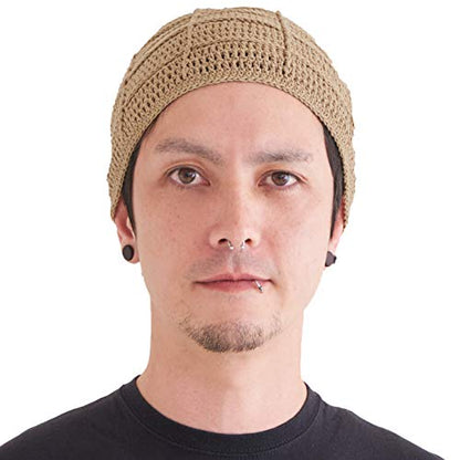 CHARM Mens Summer Beanie Cotton - Womens Crochet Slouch Cap Hand Made Chemo Hat - color: Beige
