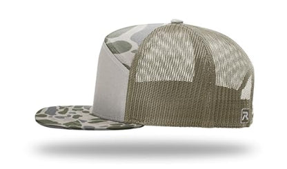 Richardson 168 168P Hat 7-Panel Trucker Cap Hi-Pro Snapback Cap Camo Hat Adjustable Baseball Hat Blank Hat Bulk Hats - color: Marsh Duck Camo/Loden