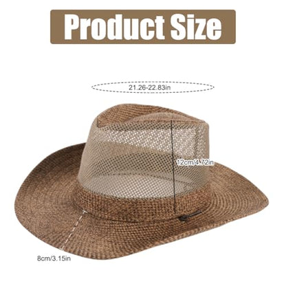 Wide Brim Straw Panama Hat Fedora Beach Sun Hat UPF50+ Unisex Fishing Hats - color: Brown