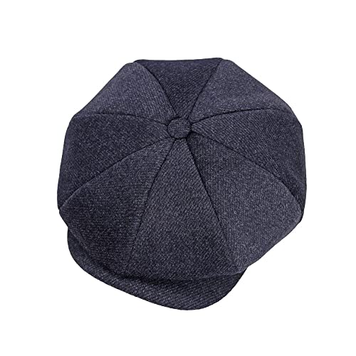 jerague Wool Newsboy Cap for Men Women - Classic Vintage Gatsby Lvy Cabbie Hat Flat Beret Cap Adjustable Size - color: Twill/Black Cyan, size: Medium-Large