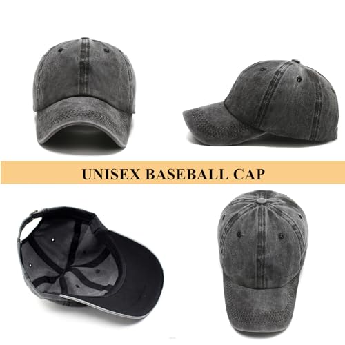 Baseball Cap Unisex Vintage Washed Distressed Cap,Retro Adjustable Dad Hats,Baseball Hat for Men Women - color: Black+grey+rose