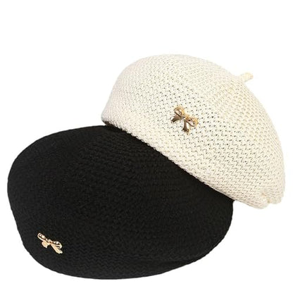 CLeemuzinN Women Summer Beret Hat Slouchy Crochet French Artist Caps Travel Beach Painters Hats Ladies Spring Fall - color: Black, size: Medium-Large