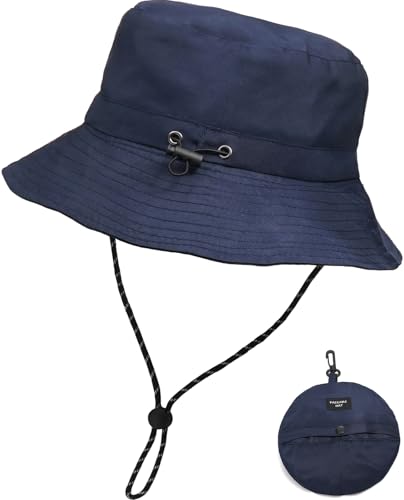 Unisex Waterproof Foldable Bucket Hat Packable Sun Cap for Hiking - color: Navy Blue