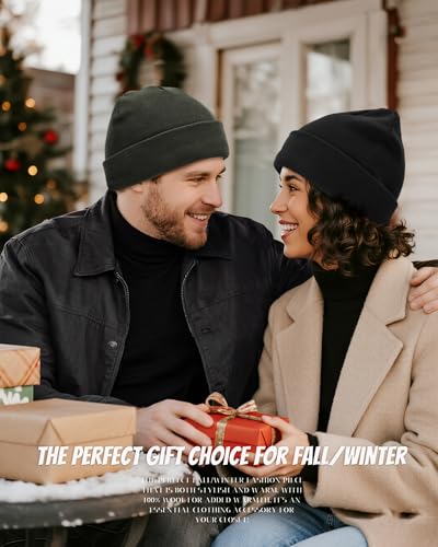 100% Cotton Beanie for Women Men Soft Knit Beanies Warm Winter Hat - color: Grayish Green