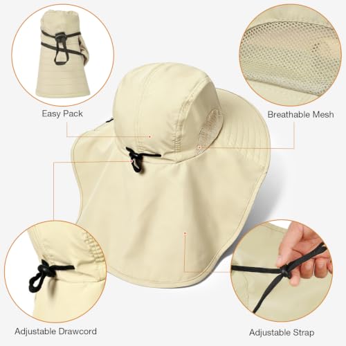 Solaris Small‑Head‑Fit Sun Hat with Neck Flap for Men & Women - color: #1 Tan, size: Medium