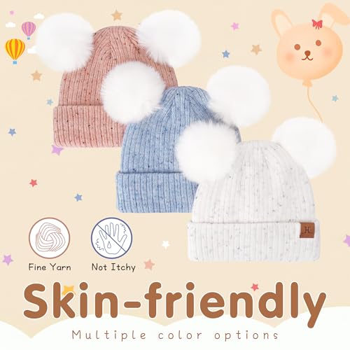 FZ FANTASTIC ZONE Toddler Kids Winter Hat Beanie Pompom Warm Fleece Baby Hats 0-6 12 Months 1 2 3 4 Year Old Girls Boys Gifts - color: Cream White