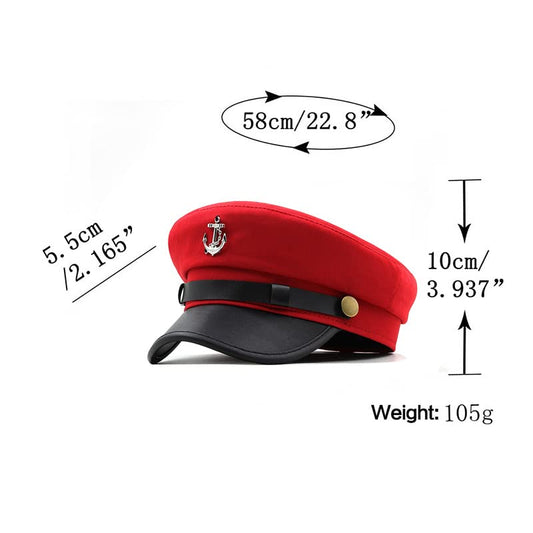 Newsboy Cap for Women Beret Hat Vintage Military Sailor Captain Caps - color: Wine Red