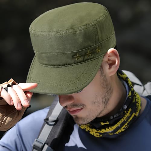 Cadet Hat Flat Top Hats Army Military Caps for Men Women - color: Green 7