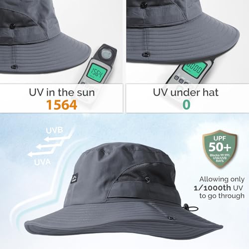 Hat Hut Hiking Hat, UPF50+ Wide Brim Sun Bucket Hats for Men Women, UV Protection, Fishing Outdoor Safari - color: Dark Grey