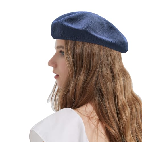 Summer French Beret Breathable Thin Beret Hat Solid Color Beanie for Women Lady - color: Navy Blue