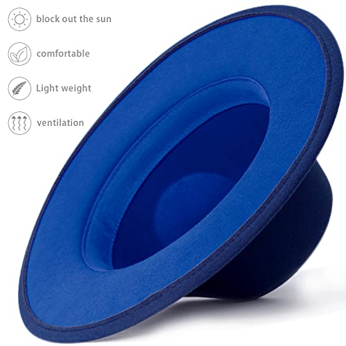 Trendy Fedora Hats for Men & Women Wide Brim Felt Hat Dress Panama Hat Two Tone Fedora - color: A Navy-blue, size: Large-X-Large