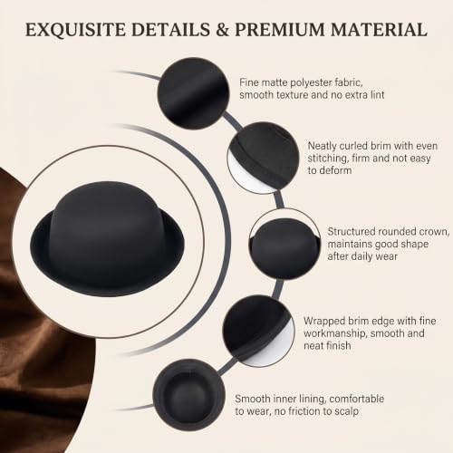 Rolled Brim Bowler Hat Soft Cotton Felt Round Hat Black