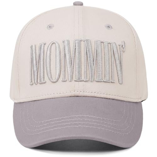 Mommin Trucker Hat for Women, Vintage Two-Tone mom hat with Mommin 3D Embroidery, New Mom Gifts Mothers Day Outfits - color: Gray Purple