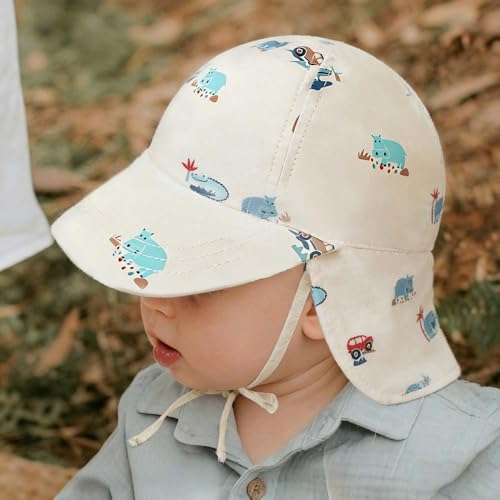 Baby Boys Girls Sun Hat 100% Cotton Flap Hat,Toddler Kids Hats with Neck Protection,Summer Essentials for Baby - color: Beige Animals, size: 6-12 Months
