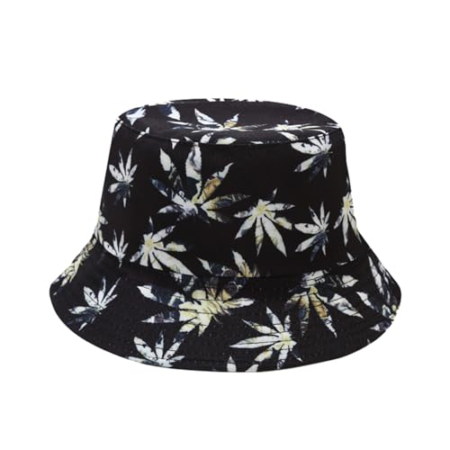 Punk Black Green Red Leaf Weed Fisherman Caps Bucket Hats Hip Hop Gorro Outdoor Men - color: Black Grey