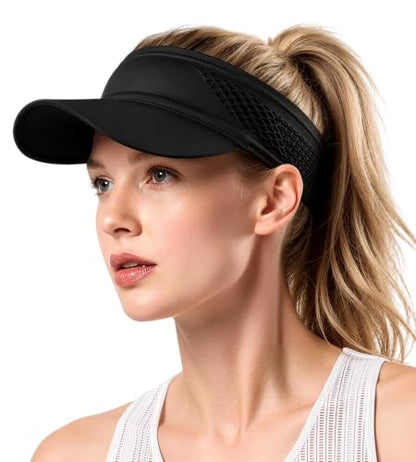 Foldable Running Sun Visor Hat,Stretch Headband Breathable Sports Visor - color: Black