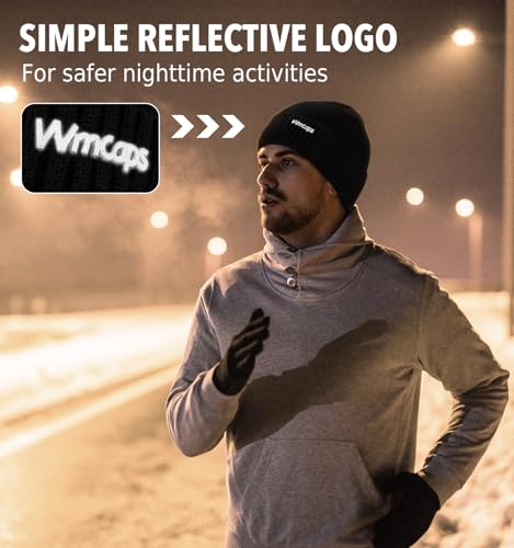 Wmcaps Winter Fleece Lined Beanie Stocking Cap with Reflective Logo - color: Black