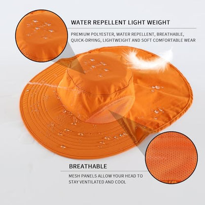 Home Prefer Outdoor UPF50+ Sun Hat Wide Brim Mesh Fishing Hat with Neck Flap - color: Orange
