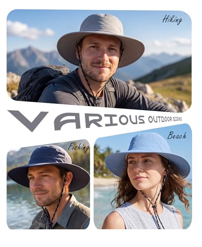 Connectyle UPF 50+ Wide Brim Sun Hat for Men Women UV Protection Bucket Hats Outdoor Breathable Safari Hat for Fishing Hiking - color: Royal Blue