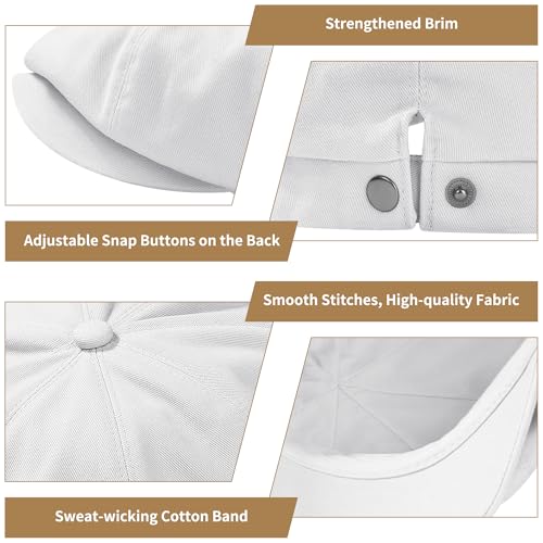 KUJUHA Newsboy Cap for Men Flat Cap 100% Cotton Irish Gatsby Ivy Golf Cabbie Hat Driving Hat - color: White, size: Large