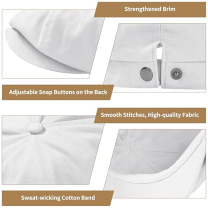 KUJUHA Newsboy Cap for Men Flat Cap 100% Cotton Irish Gatsby Ivy Golf Cabbie Hat Driving Hat - color: White, size: Large