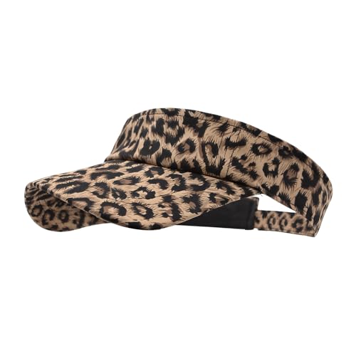 YAMEIZE Leopard Sun Visors for Women Men - Cheetah Print Running Golf Tennis Sun Hat Adjustable Ponytail Cap for Sport - color: Leopard Khaki