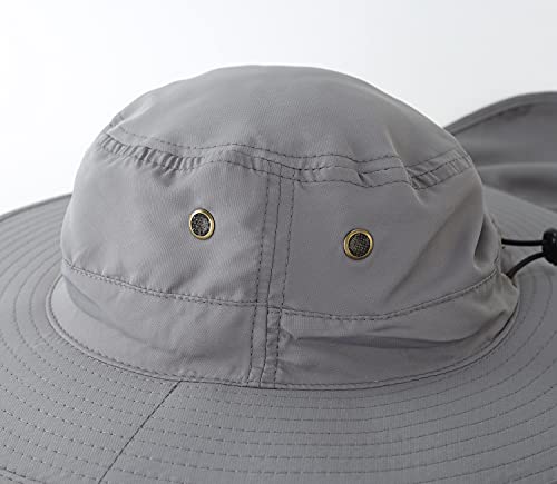 Home Prefer UPF50 Mens Sun Hat with Neck Flap Quick Dry UV Protection Cap Womens Wide Brim Fishing Hat Neck Flap Beach Garden - color: Dark Grey