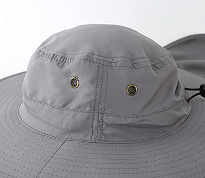 Home Prefer UPF50 Mens Sun Hat with Neck Flap Quick Dry UV Protection Cap Womens Wide Brim Fishing Hat Neck Flap Beach Garden - color: Dark Grey